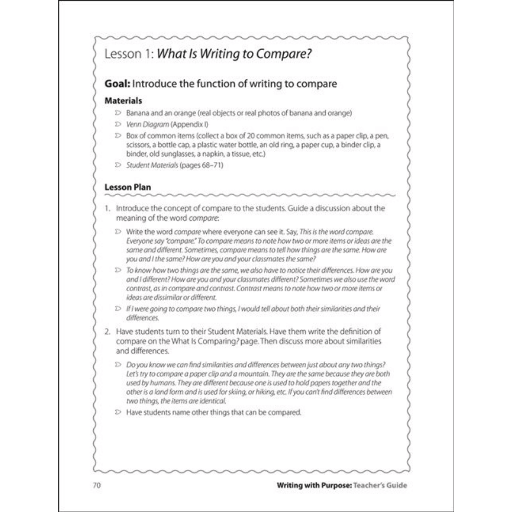 Lesson 1: What is Writing to Compare? Teacher's Guide