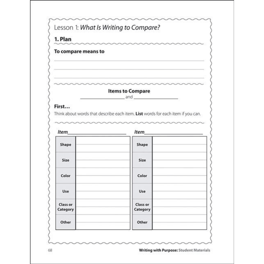 Lesson 1: What is Writing to Compare? student worksheet