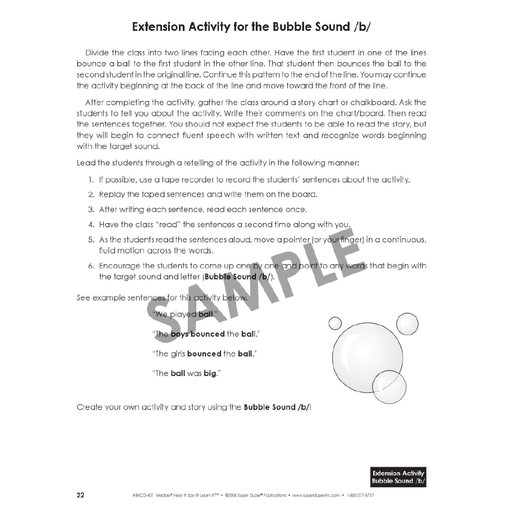 Webber® Hear It! Say It! Learn It! Interactive Book and Software Program, Extension Activity for the Bubble Sound /b/