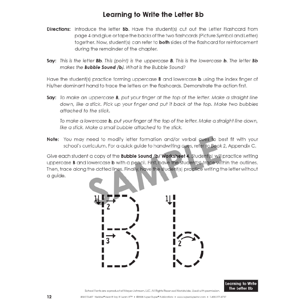 Webber® Hear It! Say It! Learn It! Interactive Book and Software Program, Learning to Write the Letter Bb