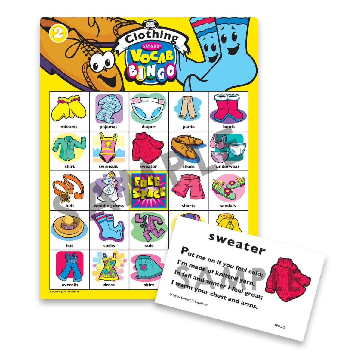Say & Do® Vocab Bingo, vocabulary learning game for children and students, clothing game board