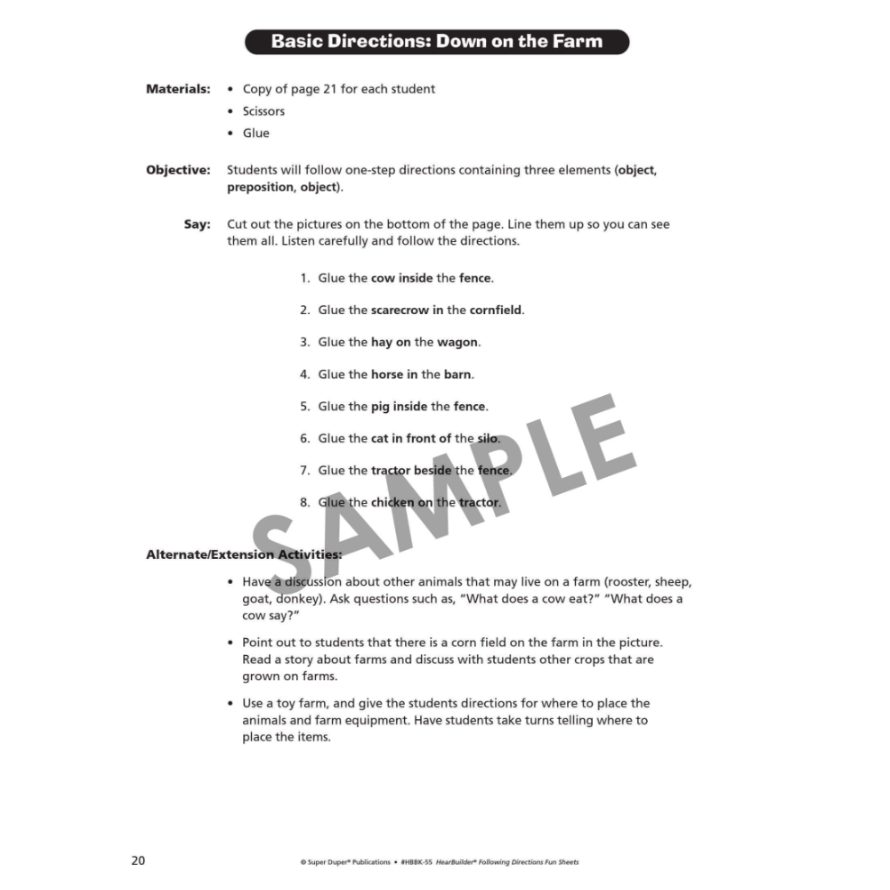 Webber HearBuilder® Following Directions Fun Sheets