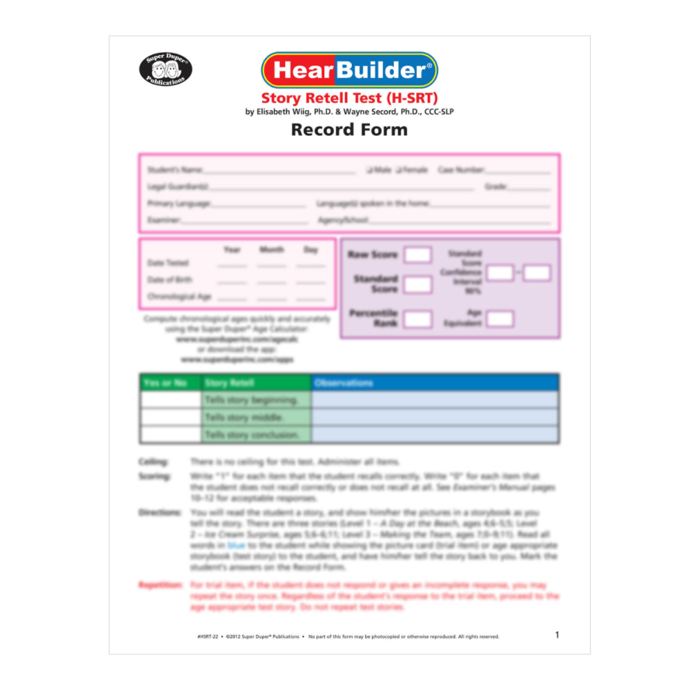 HearBuilder® Story Retell Test (H-SRT)