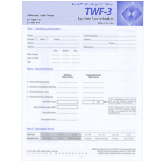 Test of Word Finding (TWF-3), Third Edition PrePrimary Examiner Record Forms (10), assess children's word-finding ability