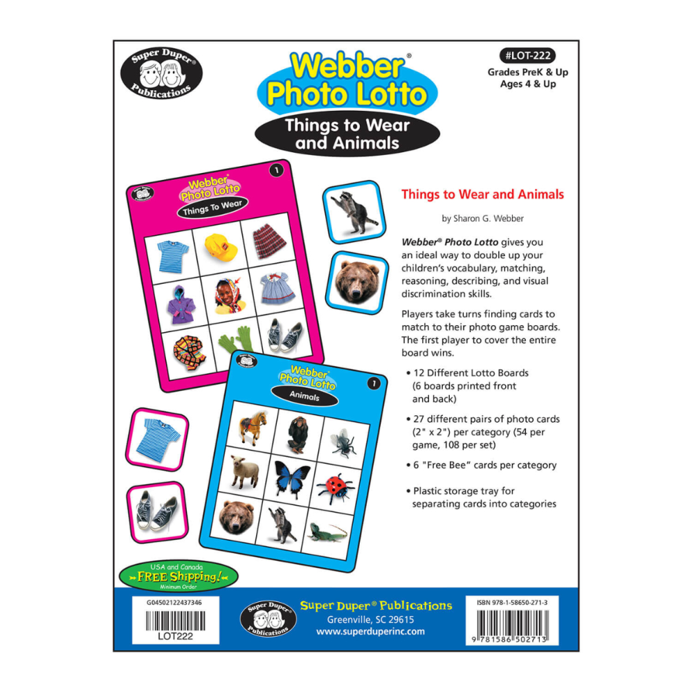 Webber® Photo Lotto Games (Things to Wear and Animals)