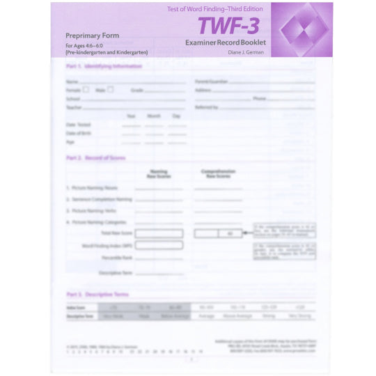 Test of Word Finding (TWF-3), Third Edition Intermediate Examiner Record Forms (10), assess children's word-finding ability
