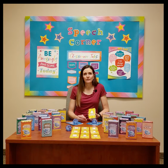 SLP Rachele Ellsworth demonstrating how to use the Double Dice Decks