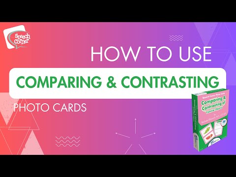 A Speech Language Pathologist (SLP) demonstrating how to use the Speech Corner Comparing & Contrasting of Familiar Objects Photo Cards