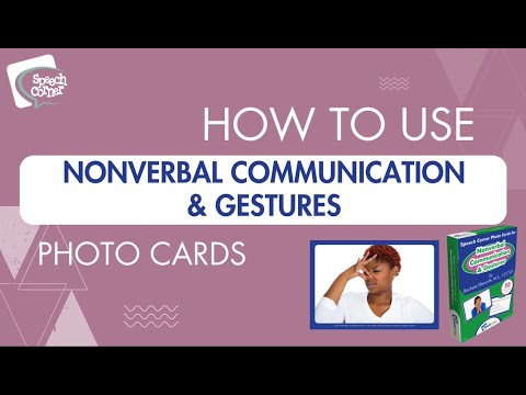 A Speech Language Pathologist (SLP) demonstrating how to use the Speech Corner Nonverbal Communication & Gestures Photo Cards