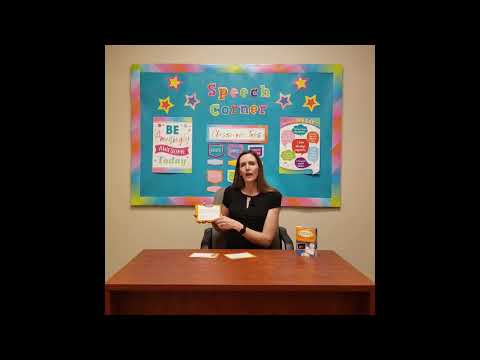 A Speech Language Pathologist (SLP) demonstrating how to use the Speech Corner Big Deck of R Carryover Activities Photo Cards