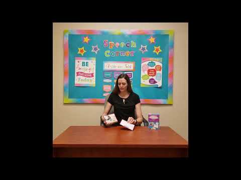 A Speech Language Pathologist (SLP) demonstrating how to use the Auditory Comprehension Short Stories Photo Cards from Speech Corner