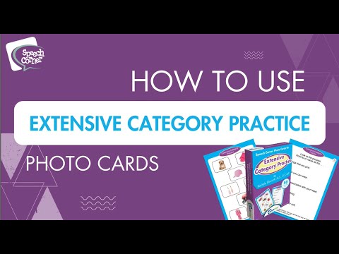 A Speech Language Pathologist (SLP) demonstrating how to use the Speech Corner Photo Cards for Extensive Category Practice