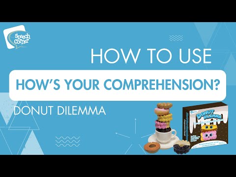 A Speech-Language Pathologist (SLP) demonstrating how to use the How's Your Comprehension? Donut Dilemma Companion Cards