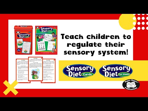 Video showcasing the Sensory Diet Cards and Fun Sheets Combo (Second Edition), educational materials to help children with sensory processing and modulation
