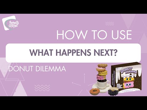 A Speech Language Pathologist (SLP) demonstrating how to use the What Happens Next? Donut Dilemma Companion Cards