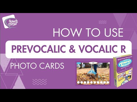 A Speech Language Pathologist (SLP) demonstrating how to use the Speech Corner Prevocalic & Vocalic R Photo Cards