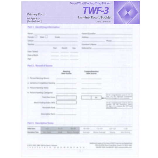 Test of Word Finding (TWF-3), Third Edition Primary Examiner Record Forms (10), assess children's word-finding ability