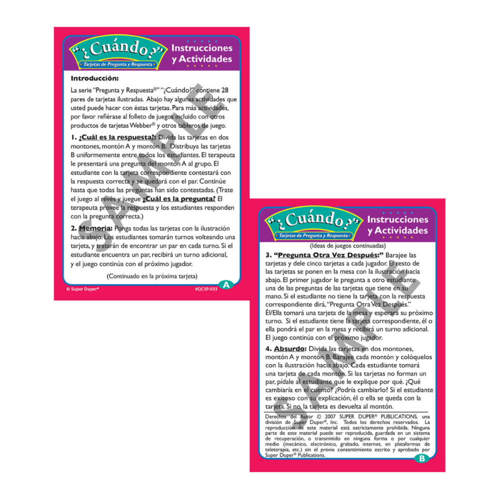 Spanish Ask and Answer Question Cards (Tarjetas de Pregunta)
