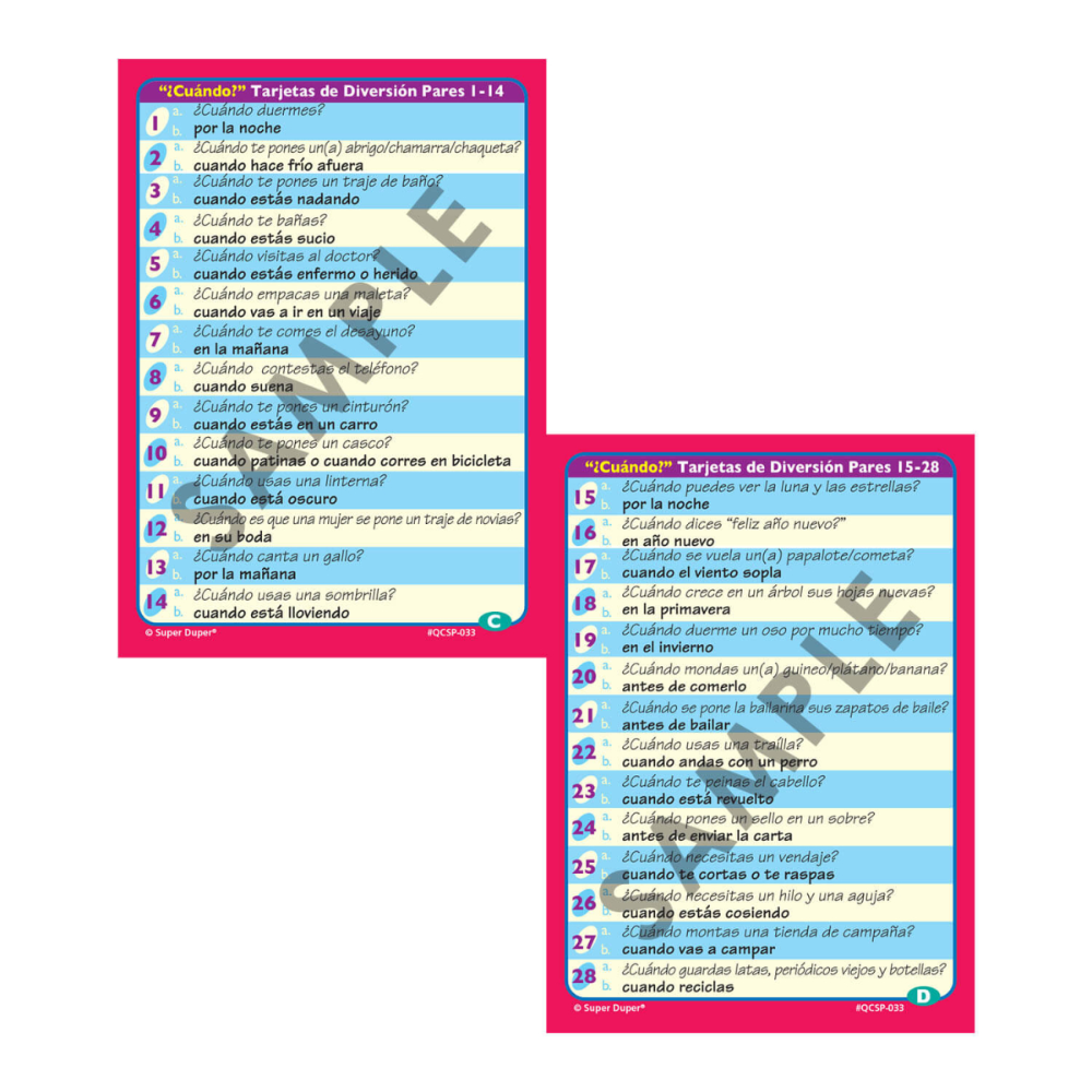 Spanish Ask and Answer Question Cards (Tarjetas de Pregunta)