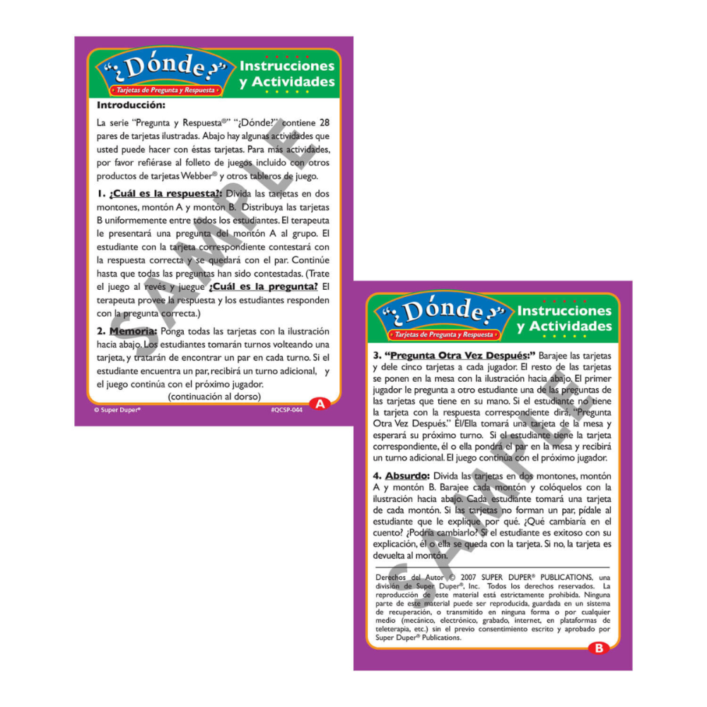 Spanish Ask and Answer Question Cards (Tarjetas de Pregunta)