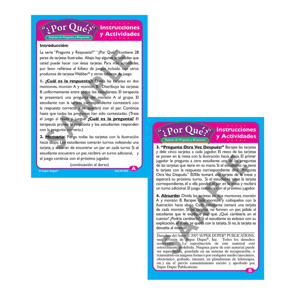 Spanish Ask and Answer Question Cards (Tarjetas de Pregunta)