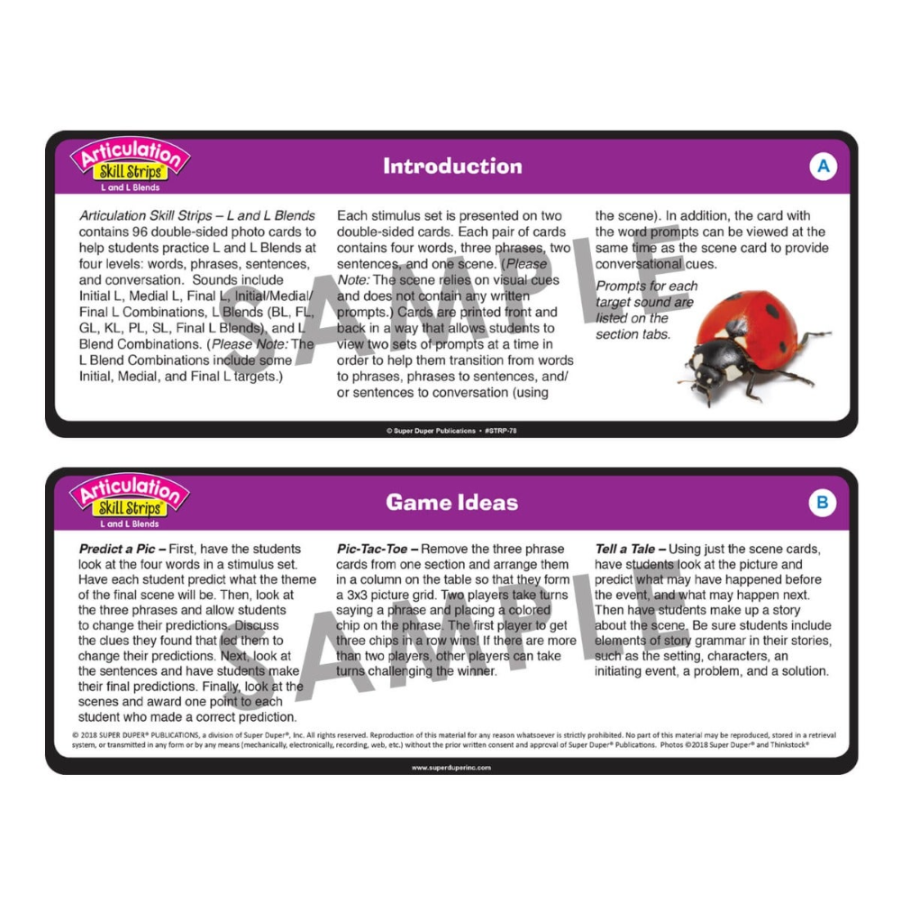 Articulation Skill Strips® L and L Blends