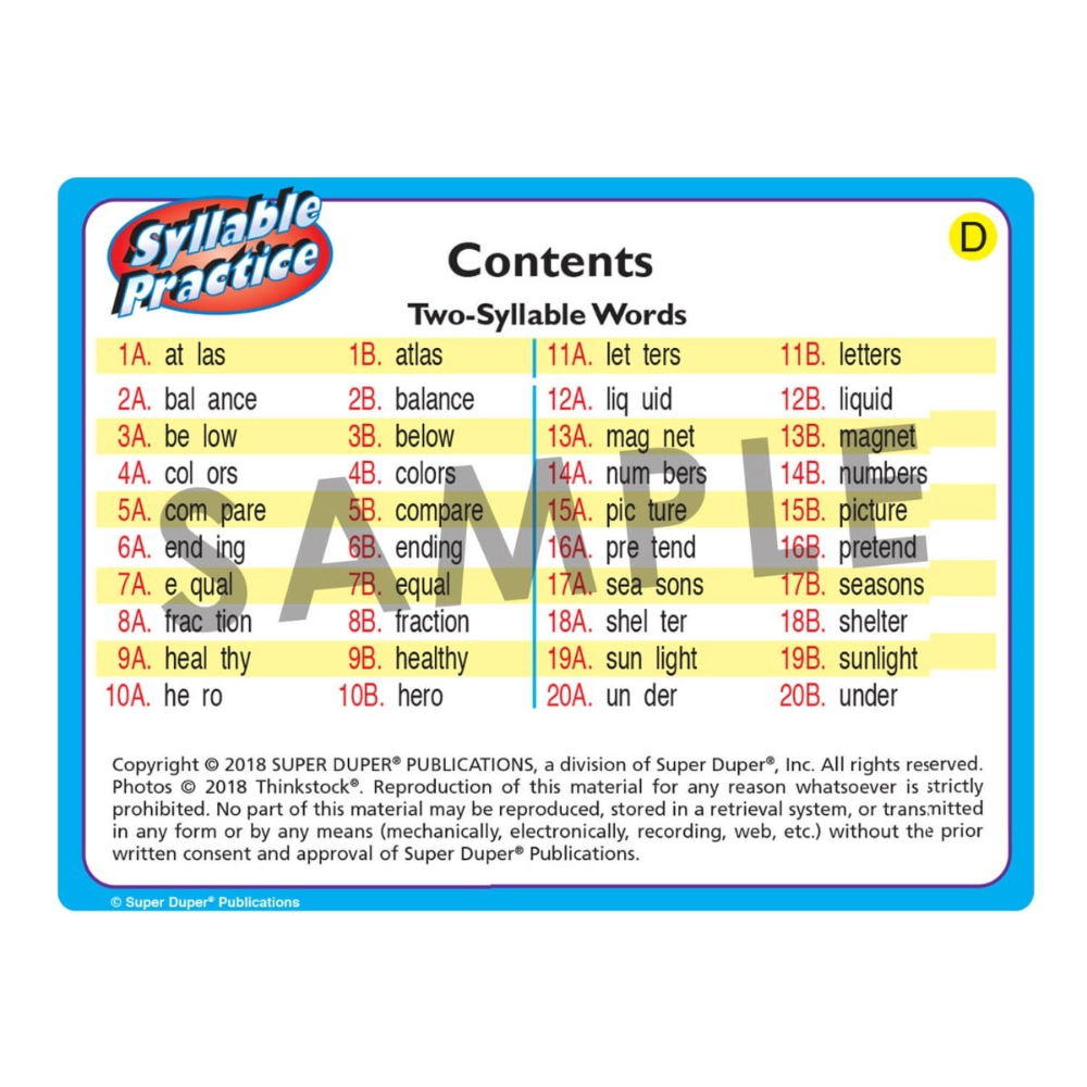 Syllable Practice Fun Deck