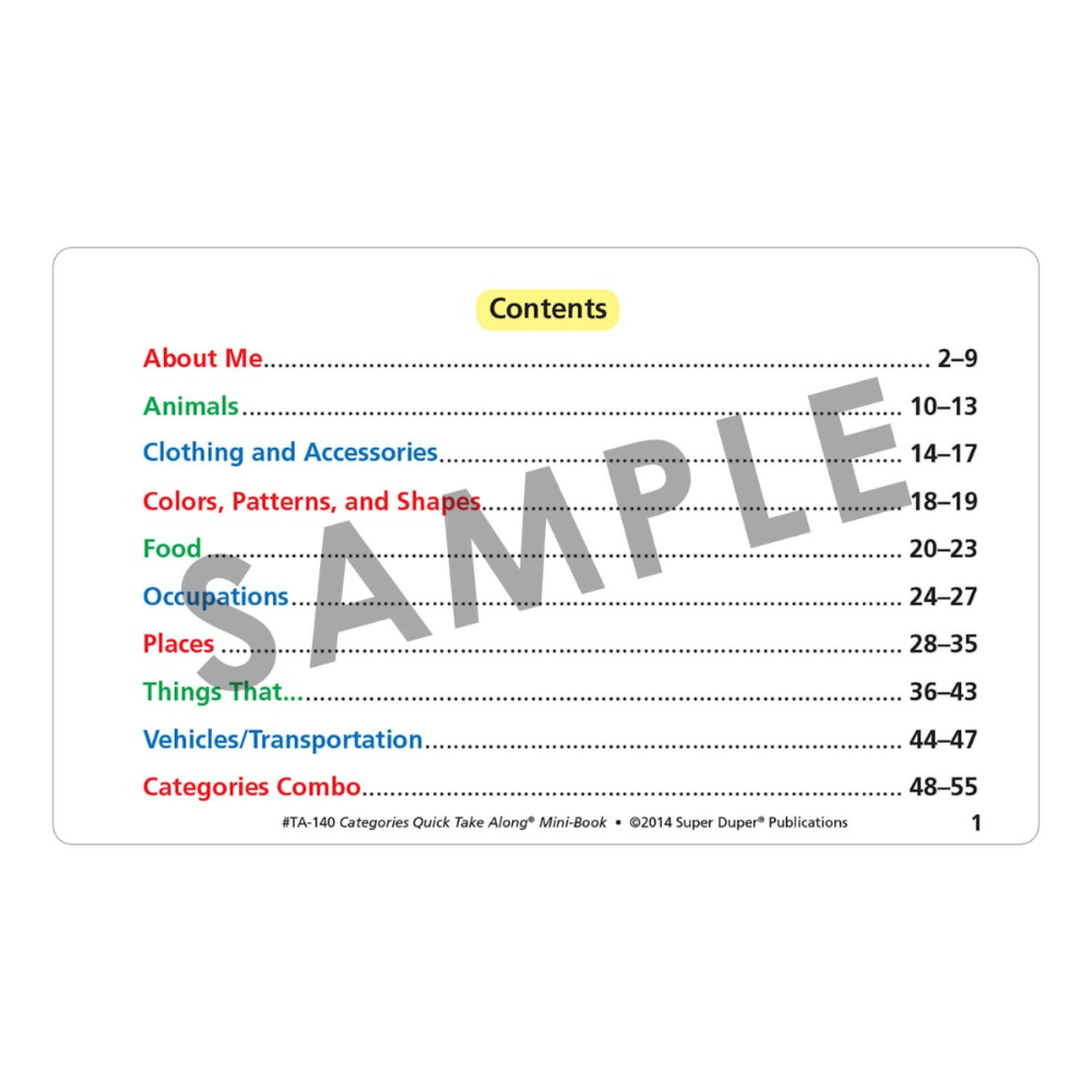 Categories Quick Take Along® Mini-Book