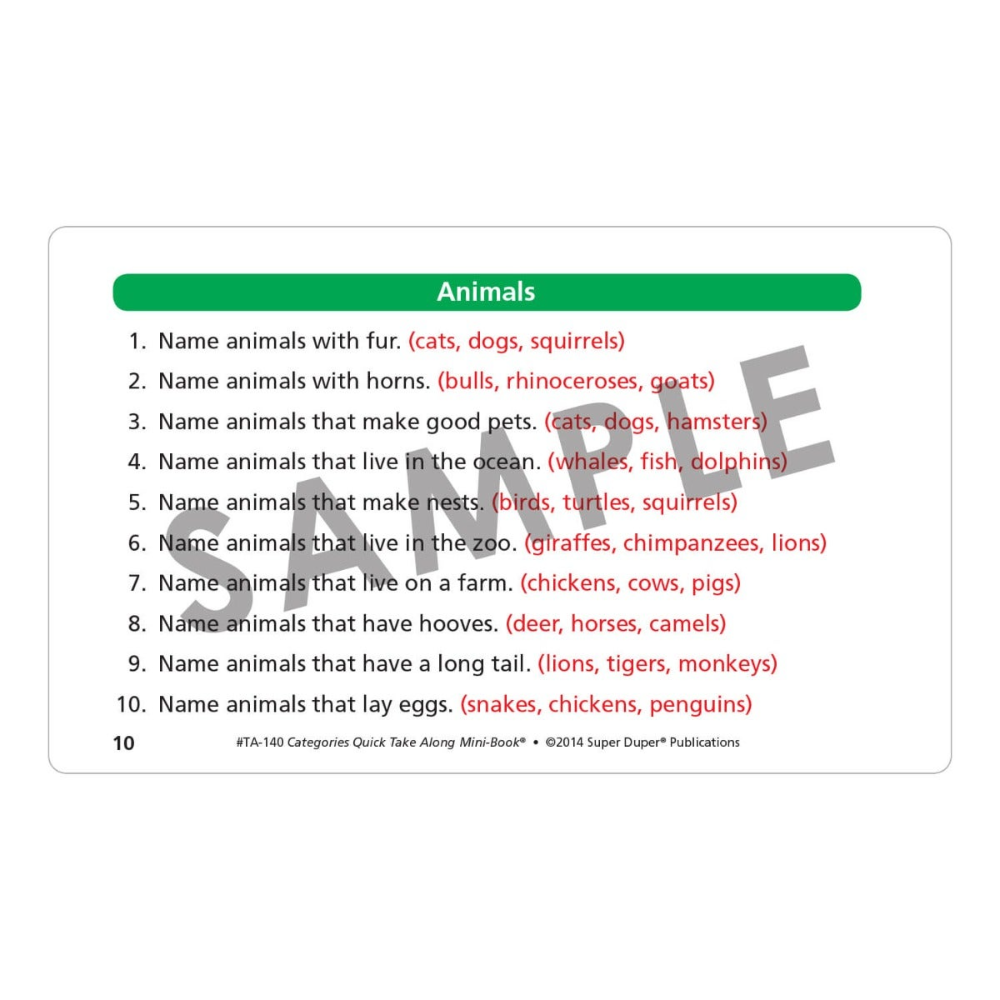 Categories Quick Take Along® Mini-Book