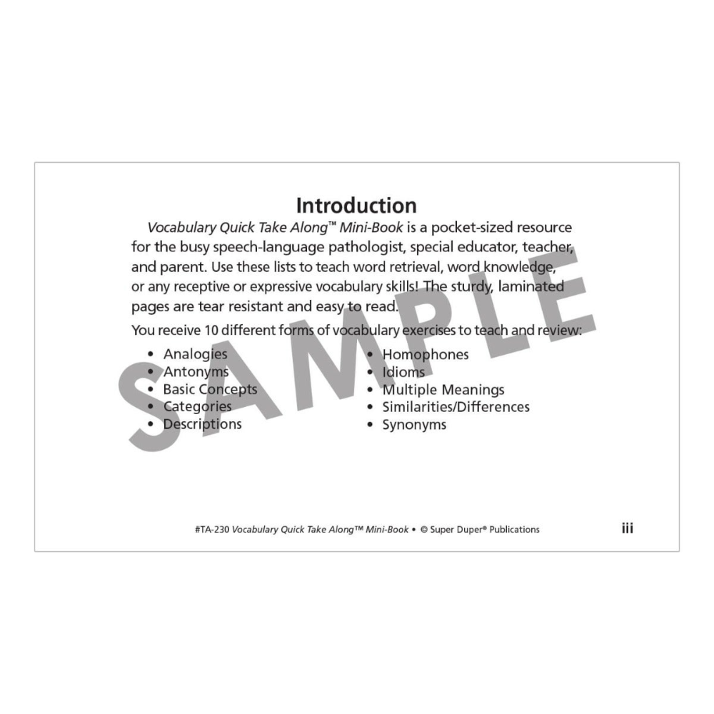 Vocabulary Quick Take Along® Mini-Book
