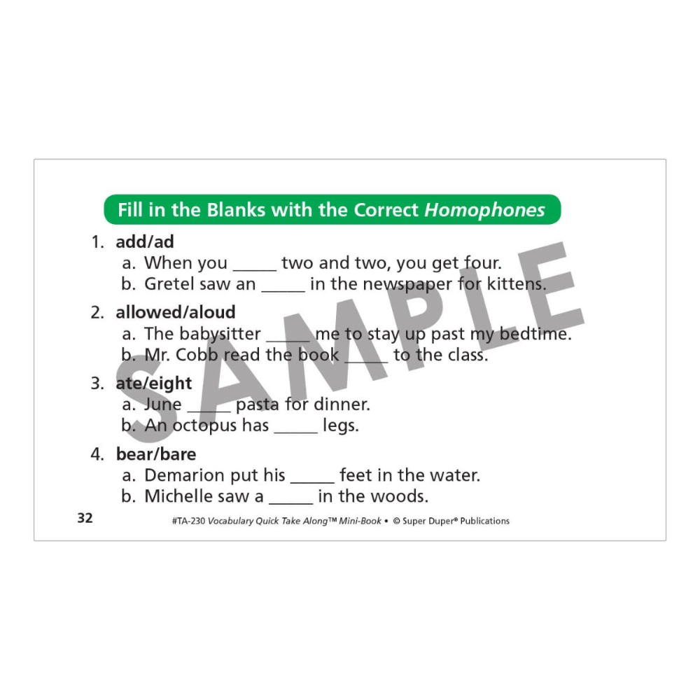 Vocabulary Quick Take Along® Mini-Book