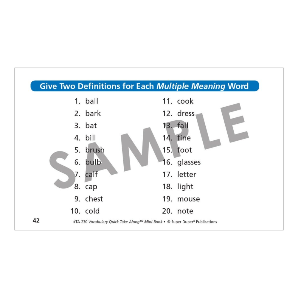 Vocabulary Quick Take Along® Mini-Book