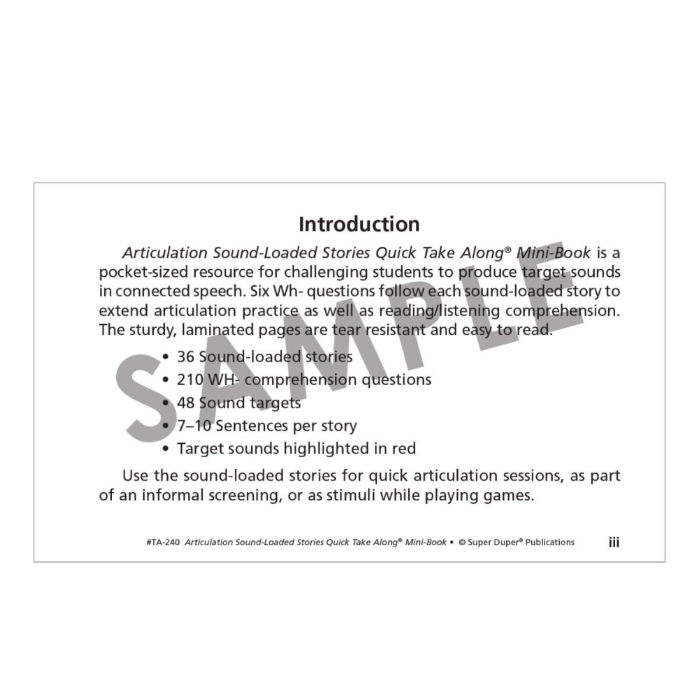 Articulation Sound-Loaded Stories Quick Take Along® Mini-Book