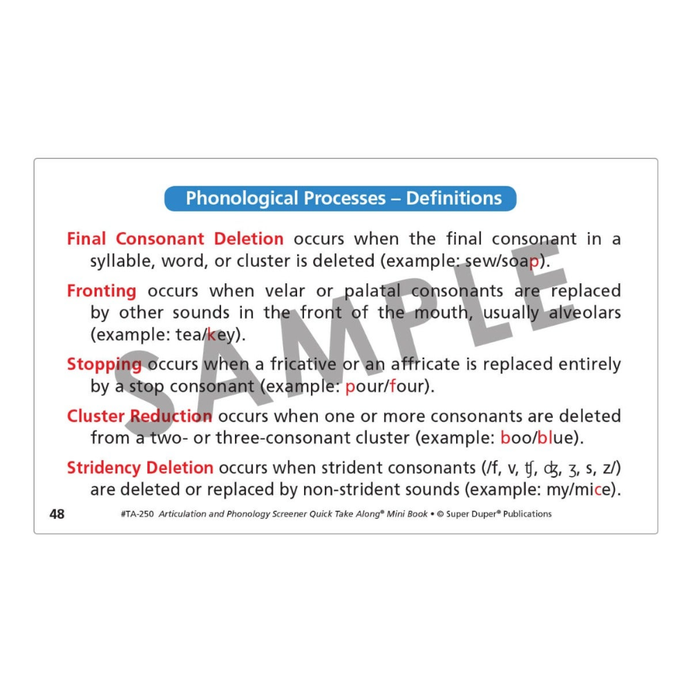 Articulation and Phonology Screener Quick Take Along® Mini-Book