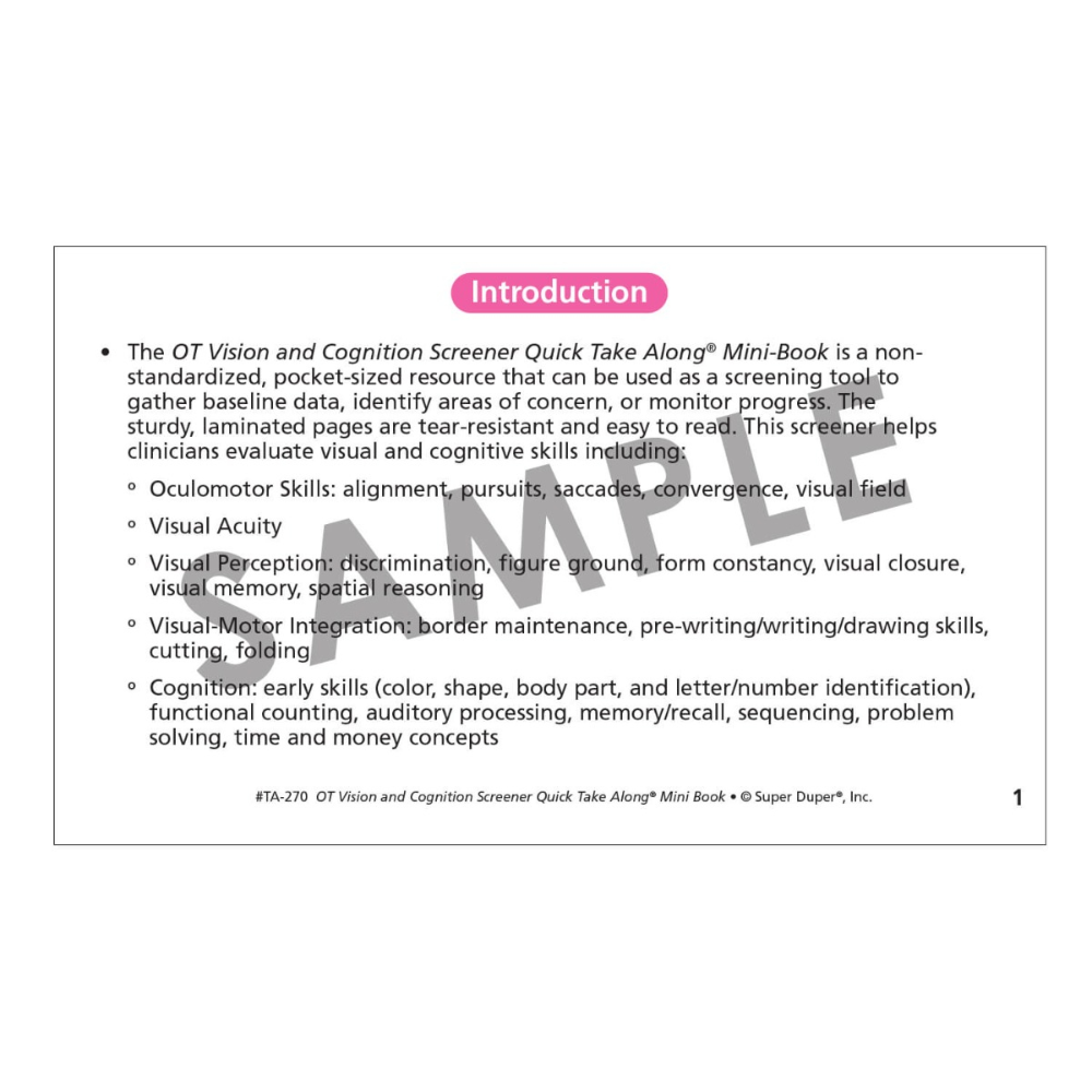 OT Vision & Cognition Screener Quick Take Along® Mini-Book