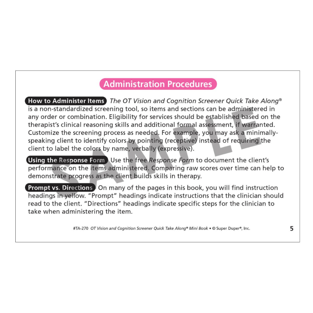 OT Vision & Cognition Screener Quick Take Along® Mini-Book