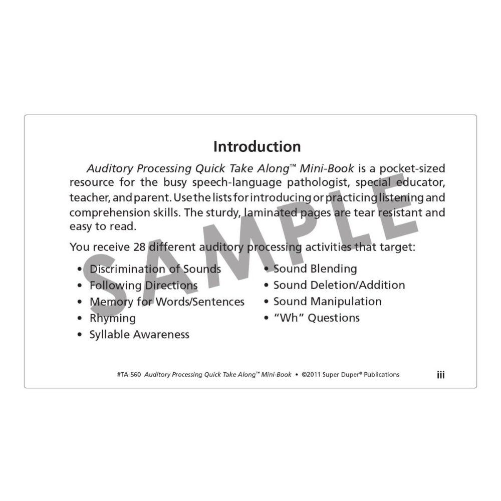 Auditory Processing Quick Take Along® Mini-Book