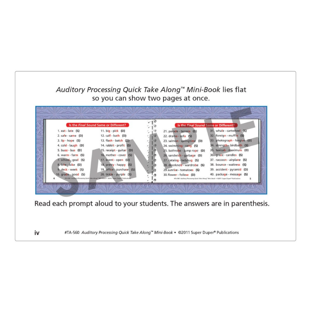 Auditory Processing Quick Take Along® Mini-Book