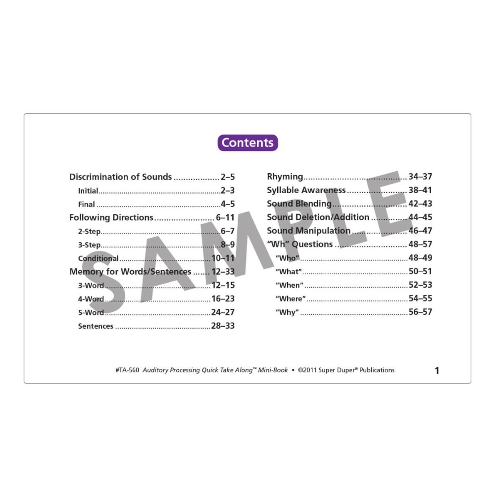 Auditory Processing Quick Take Along® Mini-Book