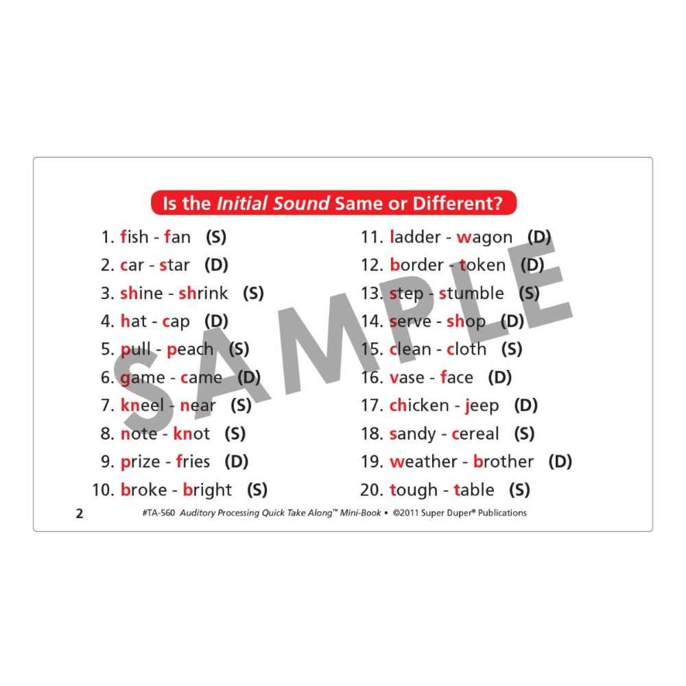 Auditory Processing Quick Take Along® Mini-Book