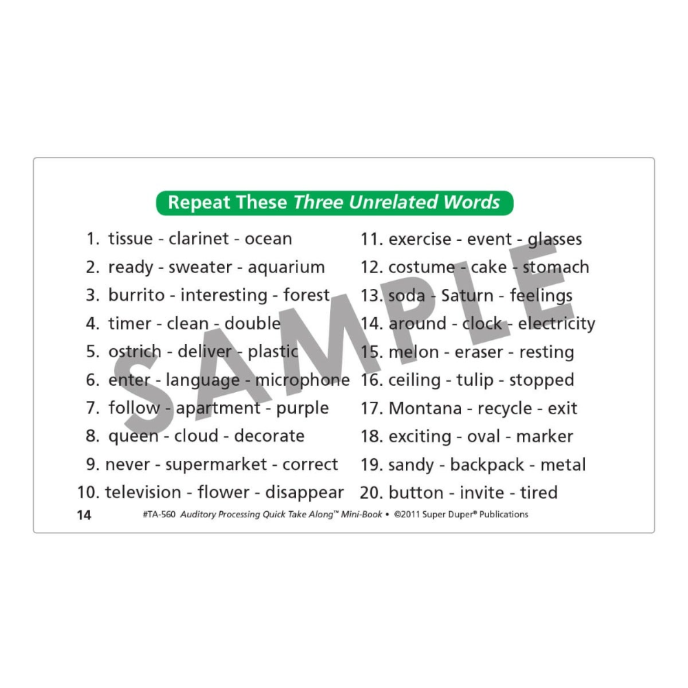 Auditory Processing Quick Take Along® Mini-Book