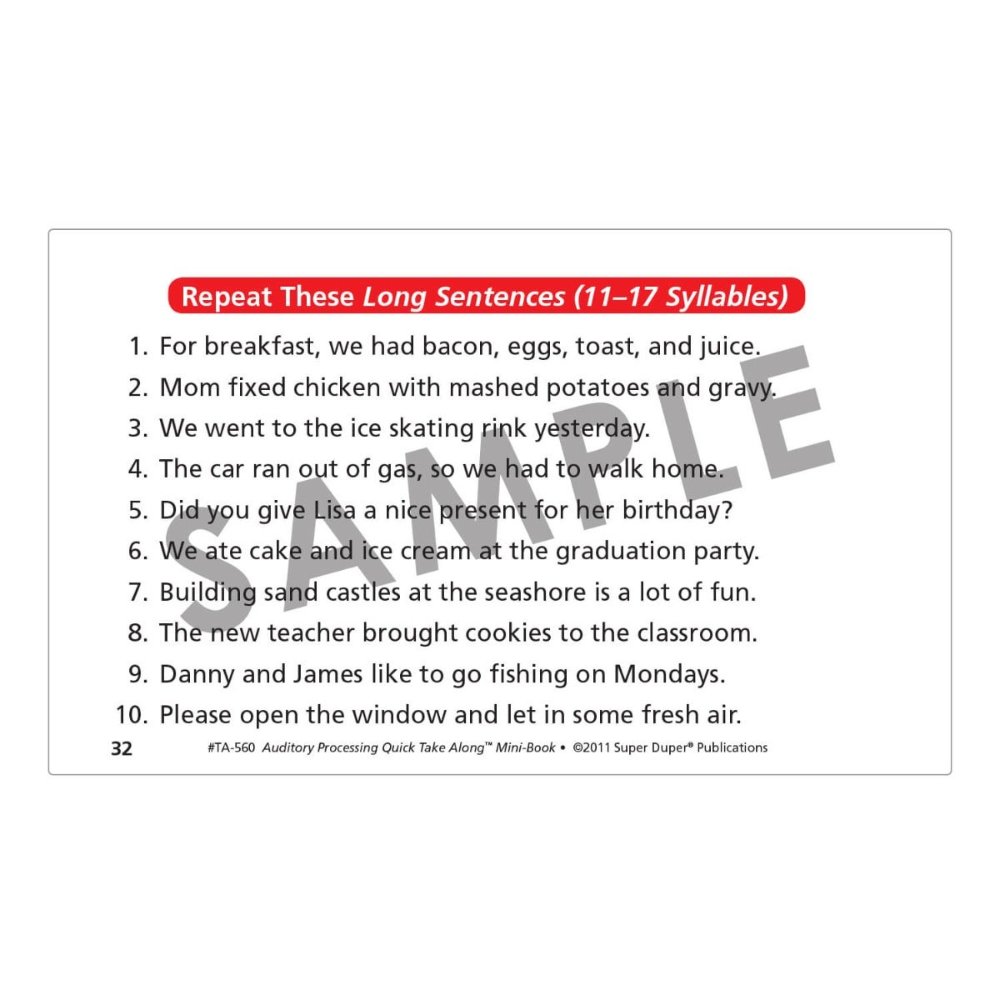 Auditory Processing Quick Take Along® Mini-Book