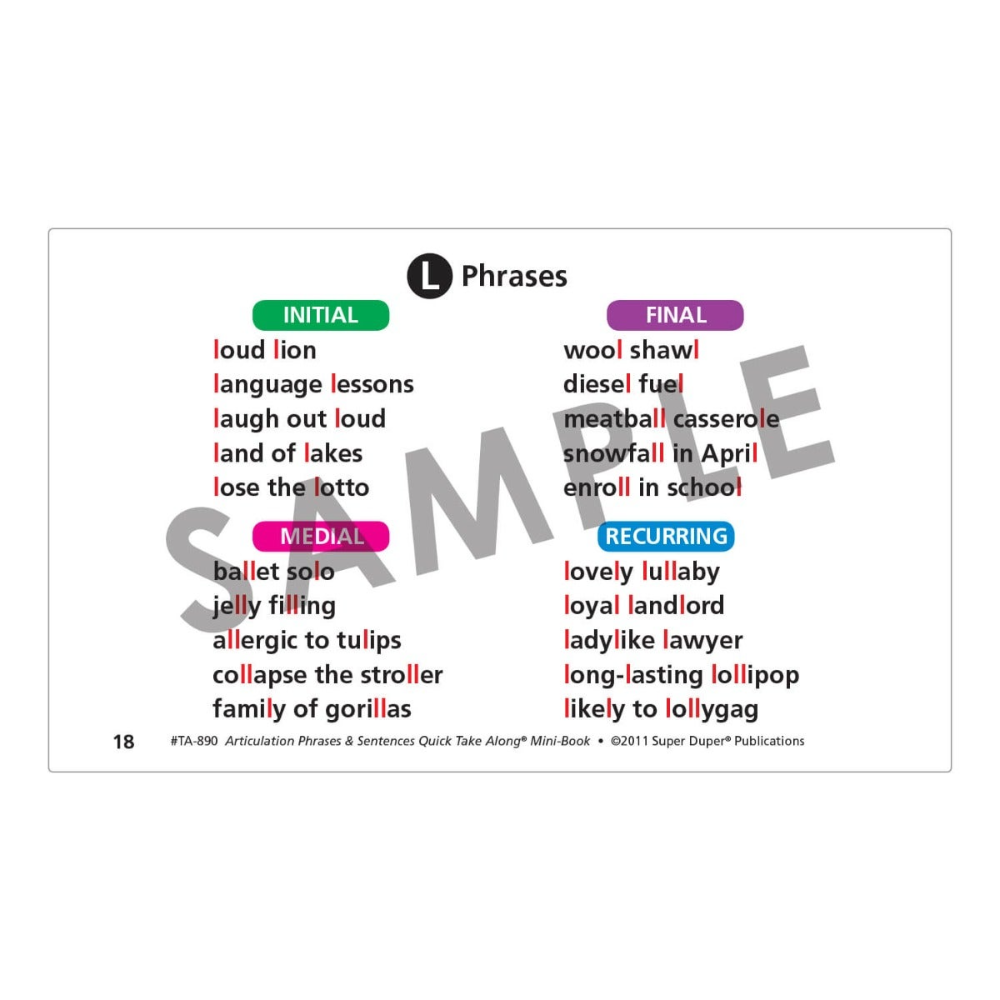 Articulation Phrases & Sentences Quick Take Along® Mini-Book