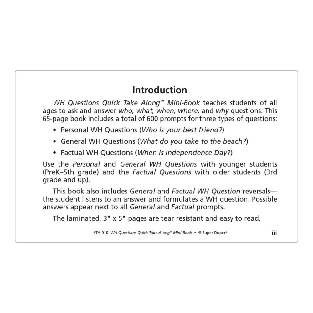 WH Questions Quick Take Along® Mini-Book