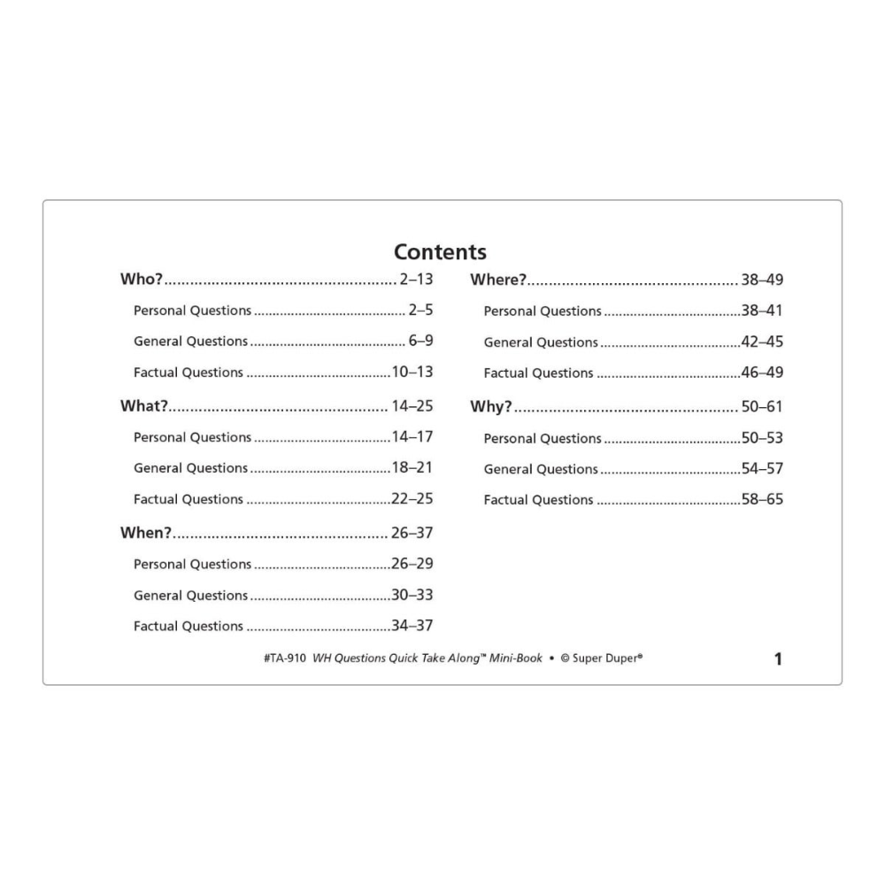 WH Questions Quick Take Along® Mini-Book