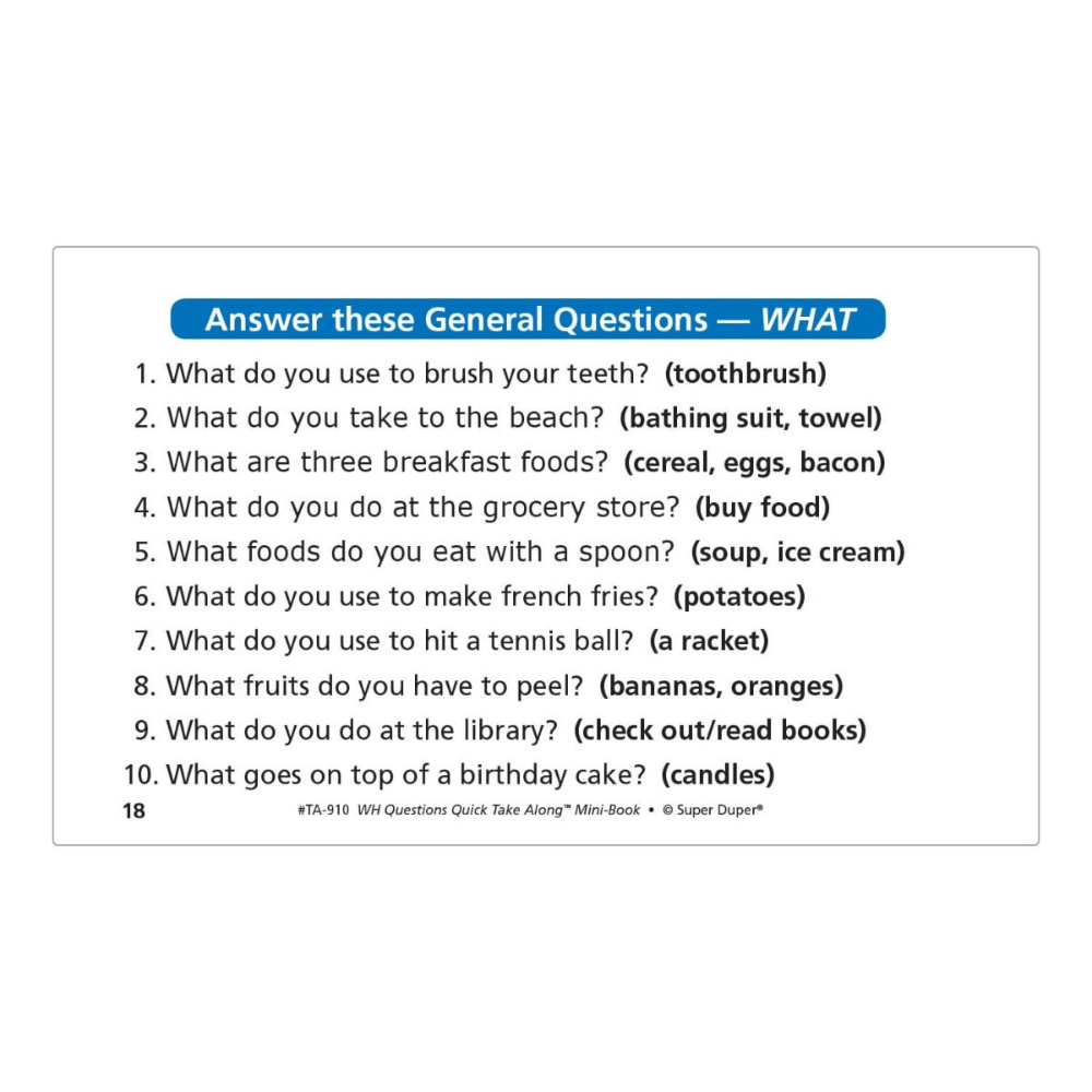 WH Questions Quick Take Along® Mini-Book