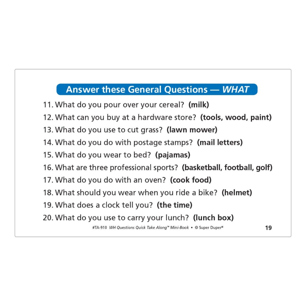 WH Questions Quick Take Along® Mini-Book