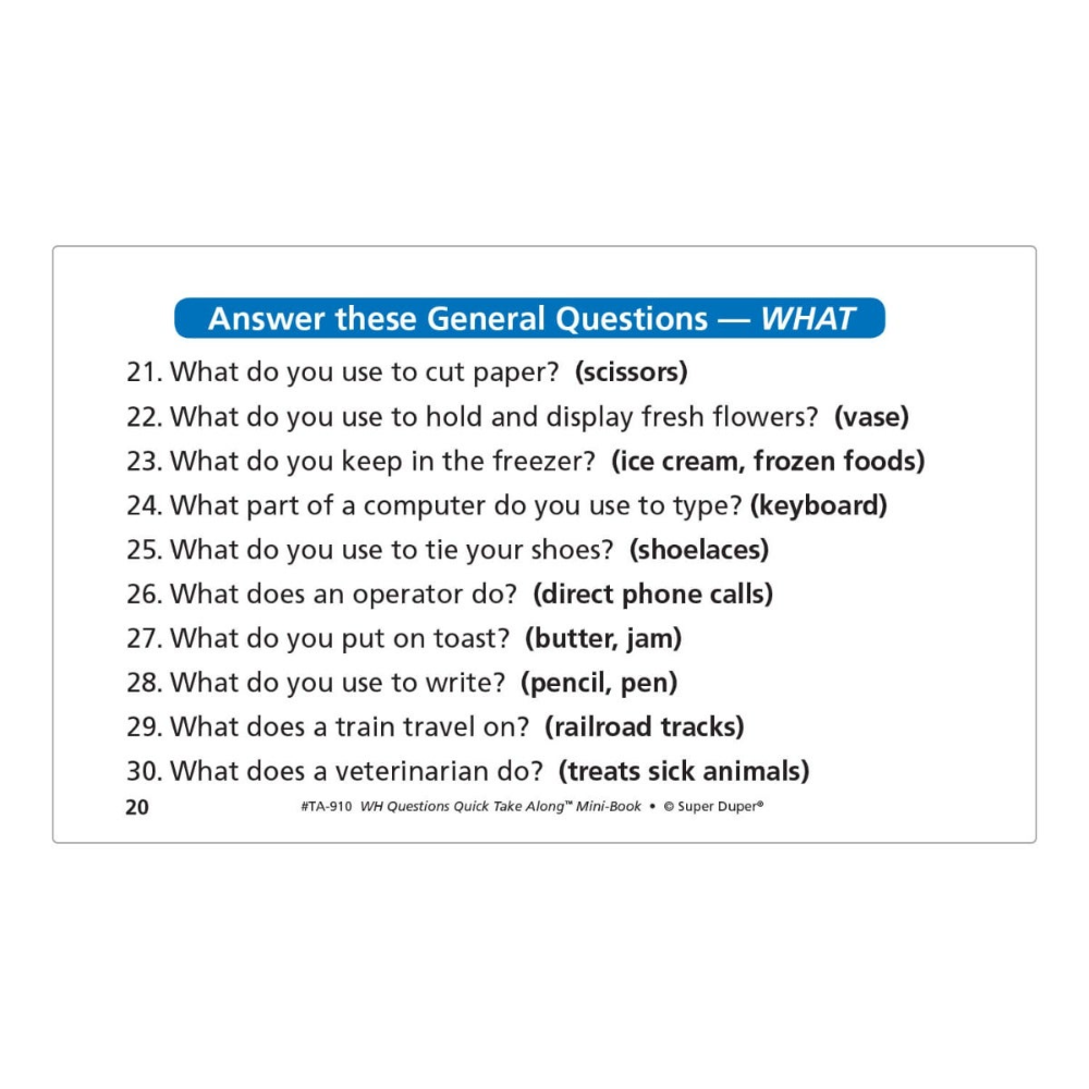 WH Questions Quick Take Along® Mini-Book