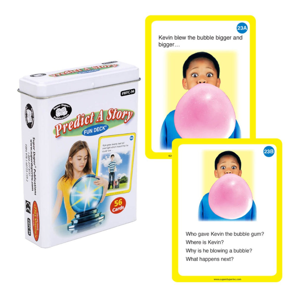 Predict A Story Fun Deck® photo cards for Speech-Language Pathologists (SLPs) to build children’s storytelling, prediction, and comprehension skills