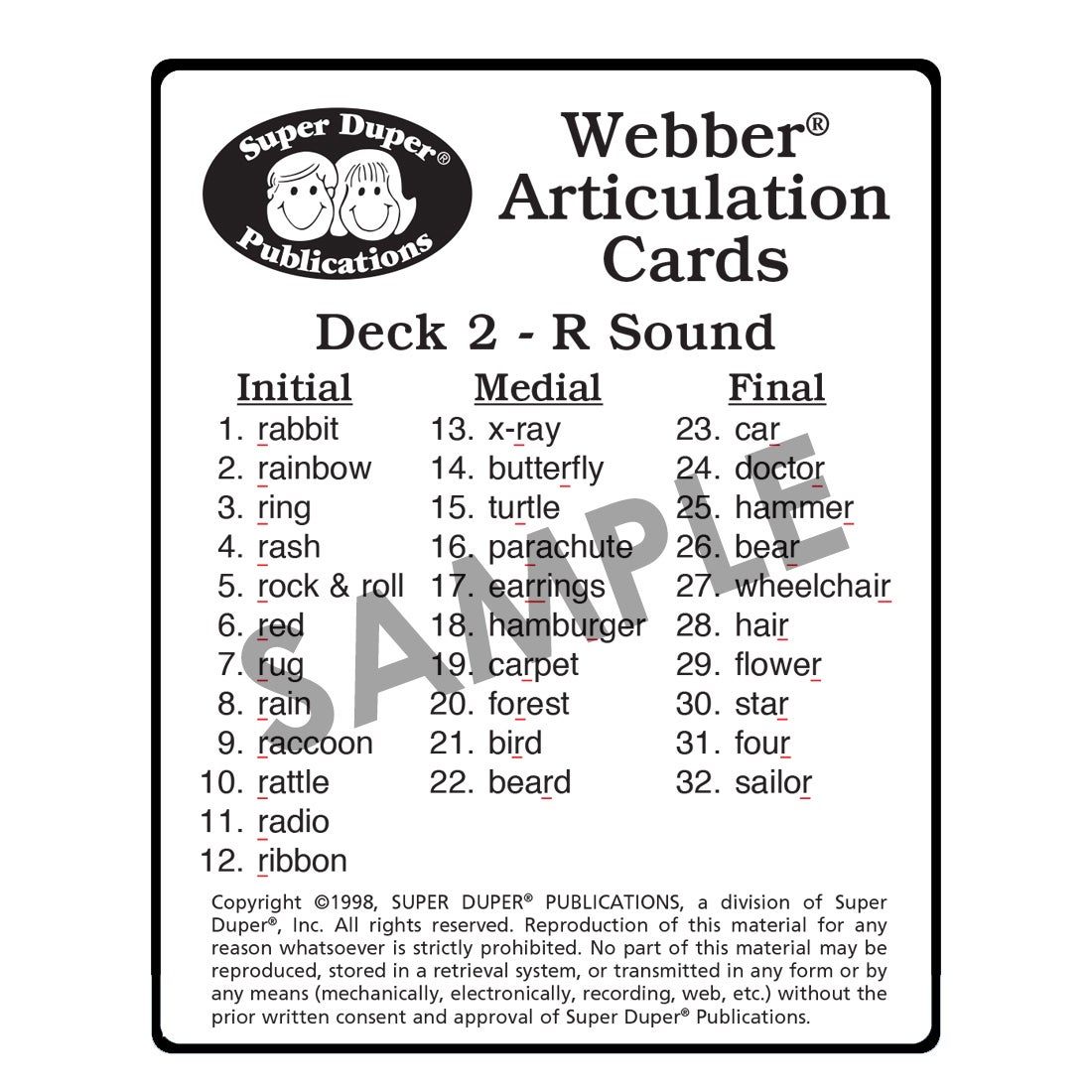 Webber® Articulation Cards - R